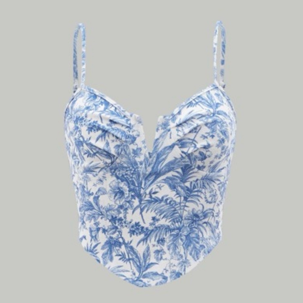 Blue and white patterned crop top